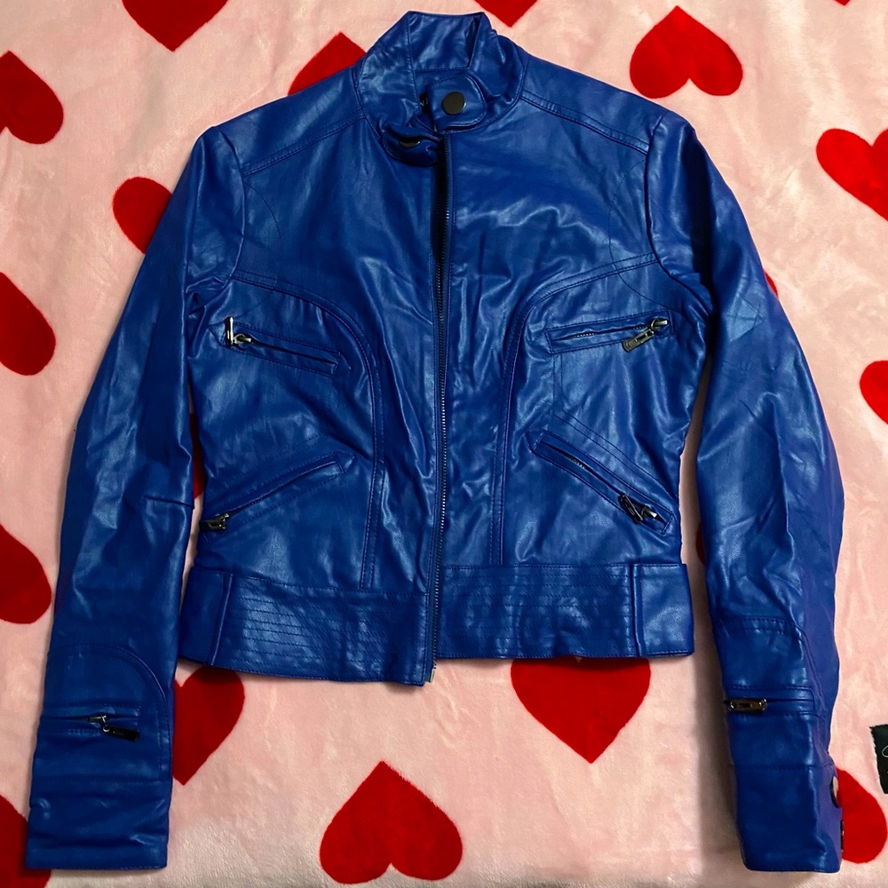 Blue Faux Leather Jacket NWOT